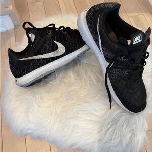 Nike Fury Black Mesh Running Shoes with White Swoosh